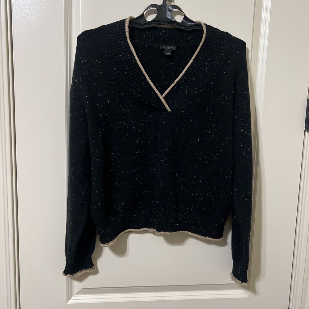 Ann Taylor Factory Black Tan Long Sleeve V Neck Sweater Size Small